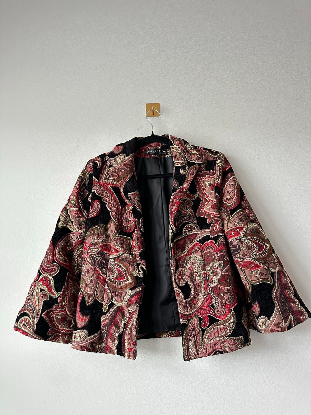Vintage Paisley Tapestry Jacquard Blazer Jacket Boho Art to Wear Bell Sleeve M